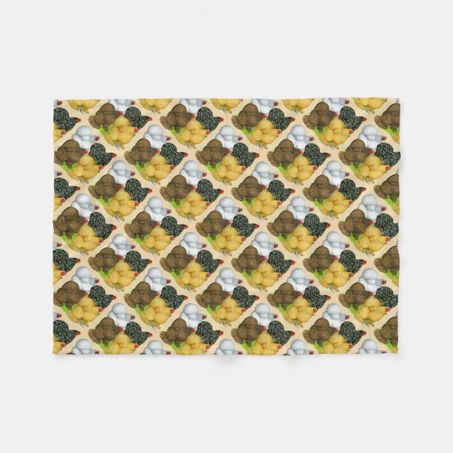Vier Cochin Hens Fleecedecke (Vorderseite (Horizontal))