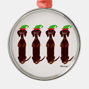 Vier Dackel-Weihnachtsverzierung Ornament Aus Metall