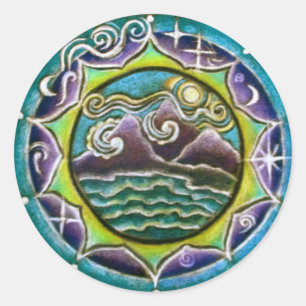 Vier Elemente Mandala Aufkleber Erde, Wasser, Feue