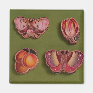Vier emailliert und jewelled Kästen, Schmetterling Magnet