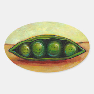 Vier Erbsen in einer tollen, einzigartigen Kunst Ovaler Aufkleber