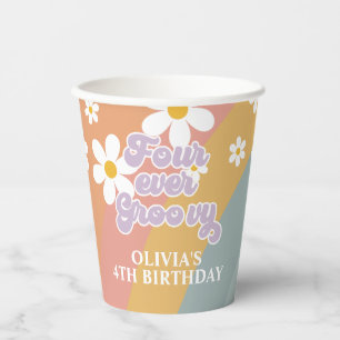 Vier Ever Groovy Retro Regenbogen-Papierbecher Pappbecher
