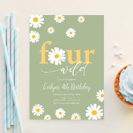 VIER Ever Wild Boho Sage Green Daisy 4. Geburtstag Einladung