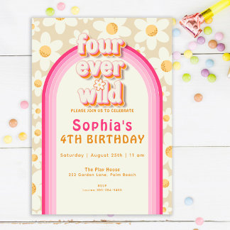 Vier Ever Wild Daisy Rainbow - Einladung zum Gebur