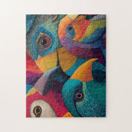 Vier exotische und gemusterte Vögel