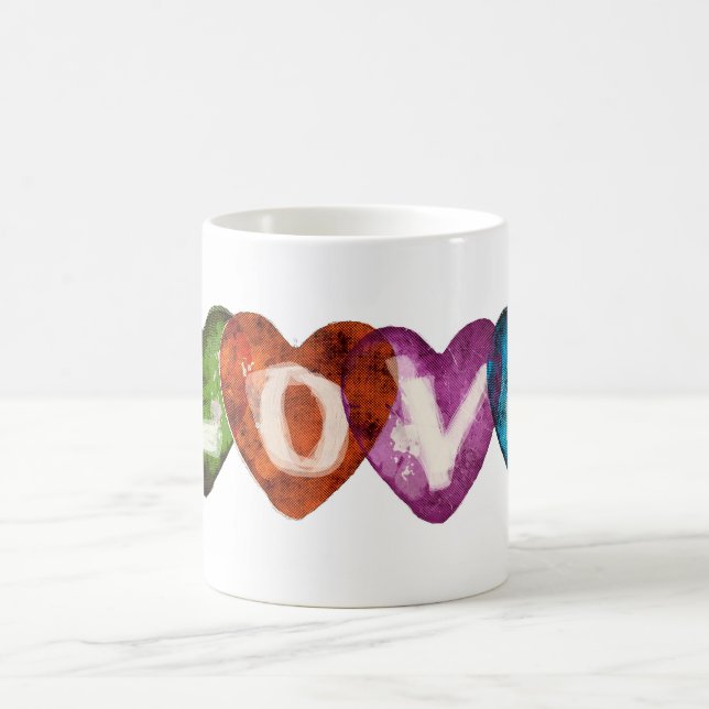 Vier farbige Liebe Herz-Design Kaffeetasse (Mittel)