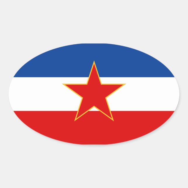 VIER Flagge Jugoslawiens (1945-1992) Ovaler Aufkleber (Vorderseite)