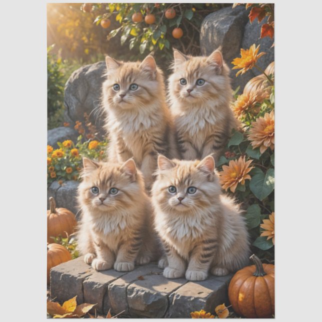 Vier flauschige Herbstkätzchen mit Pumpkins und Mu Seidenpapier (Vorderseite)