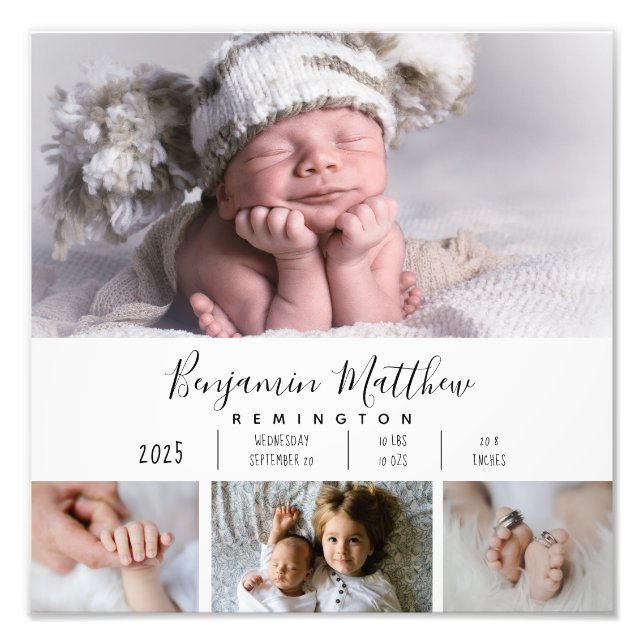 Vier Foto Baby Birth Stats (Vorne)