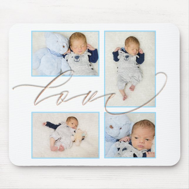 Vier Foto Collage Baby Family Liebe Script Mousepad (Vorne)
