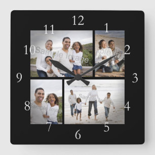 Vier Foto-Collagen-Andenken Quadratische Wanduhr