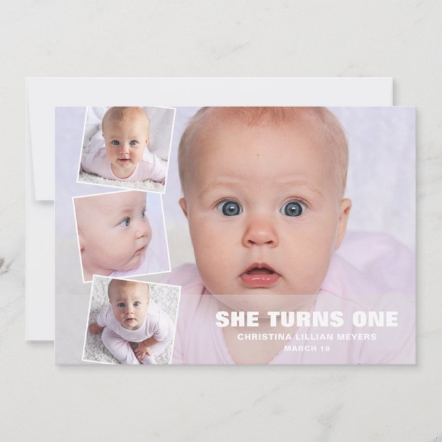 Vier FotoCollage Rosa Erstgeburt Karte (Vorderseite)