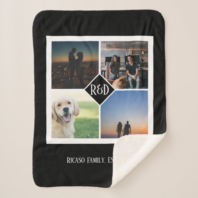 Vier Fotoleitern und Monogramm Personalisiert Sherpadecke (Vorderseite)