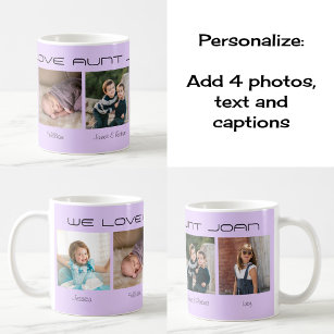 Vier Fotos bearbeitbarer Text personalisiert lilac Kaffeetasse