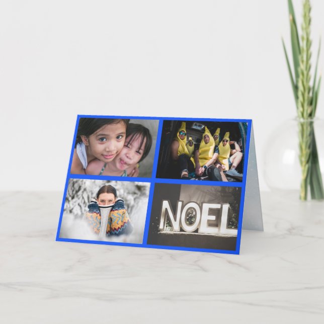 Vier Fotos Blauer Rand Weihnachten Neujahr (Vorderseite)