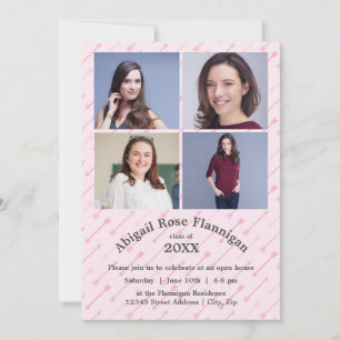 Vier Fotos Collage Rosa Pfeile -Abschluss Ankündig Einladung