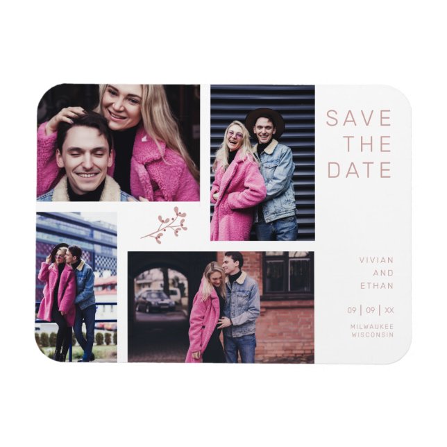 Vier Fotos Moderne Minimalistische Collage Wedding Magnet (Horizontal)