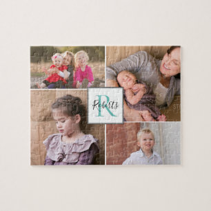 Vier Fotos, Monogramm und Name