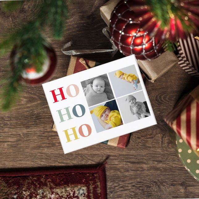 vier Fotos zusammenfassen | Colorful HOHOHO Postkarte (Von Creator hochgeladen)