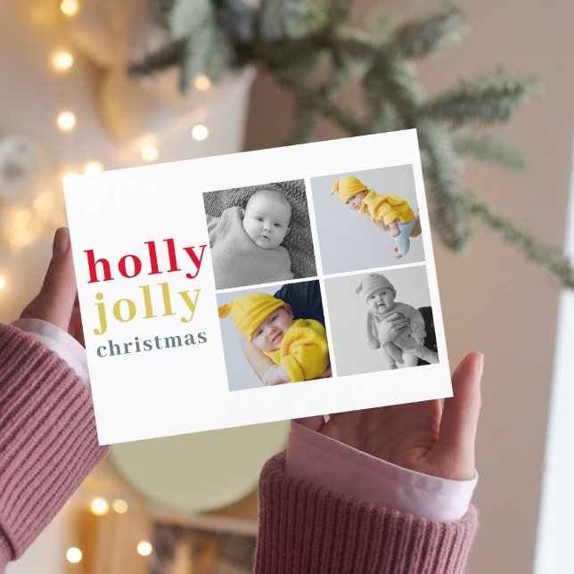 vier Fotos zusammenfassen | Farful Holly Jolly Postkarte (Von Creator hochgeladen)