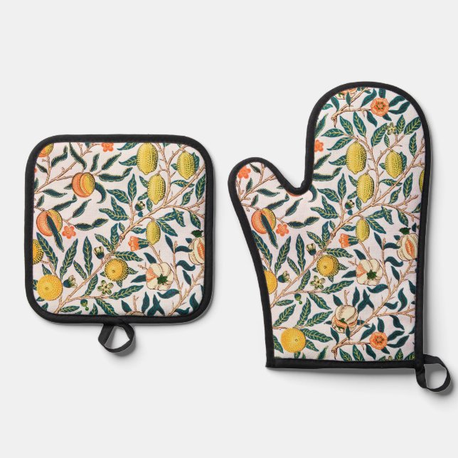 Vier Früchte-Muster, William Morris Ofenhandschuh & Topflappen-Set (Vorderseite)