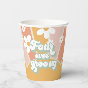 Vier für immer groovy Retro-Sonnenschein-Daisy-Geb Pappbecher