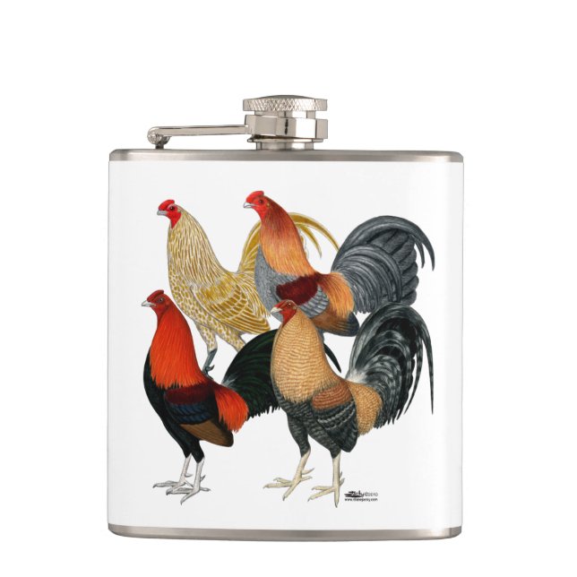 Vier Gamecocks Flachmann (Vorderseite)