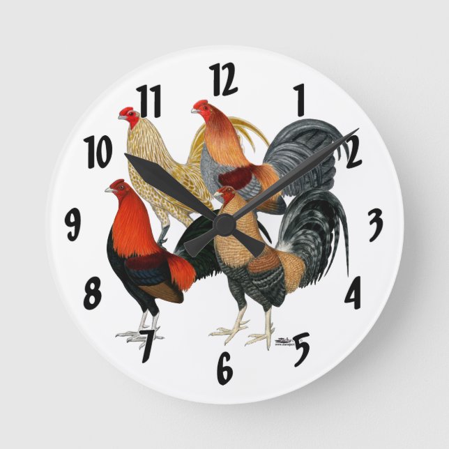 Vier Gamecocks Runde Wanduhr (Vorderseite)