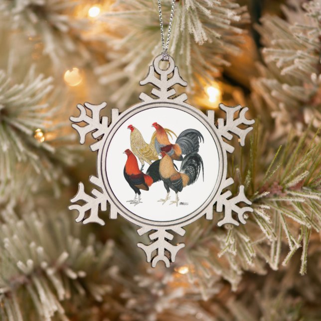 Vier Gamecocks Schneeflocken Zinn-Ornament (Baum)