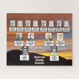 Vier Generationen Familienbaum auf orangefarbenem 