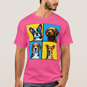 Vier gerahmte Hunde mit gelbem Hintergrund T-Shirt