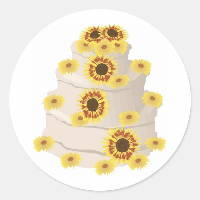 Vier gestufte Hochzeitskuchen mit Sonnenblumenmatt Runder Aufkleber (Vorderseite)