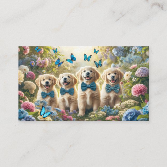 Vier Golden Retriever Welpen mit Schmetterlingen Visitenkarte (Vorderseite)