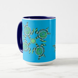 Vier grüne Schildkröten Punktkunst,   Tasse