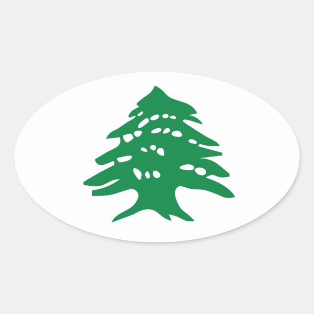 VIER grüner der Libanon Zedern-Baum Ovaler Aufkleber (Vorderseite)