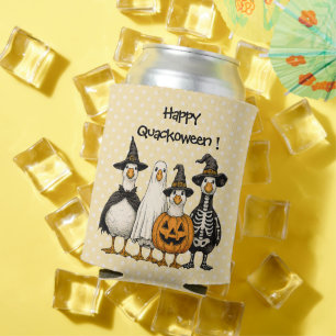 Vier Halloween-Enten in Kostümen - Happy Quackowee Dosenkühler