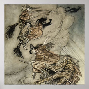 Vier Hexen "den Schornstein hinauf" von Arthur Rac Poster