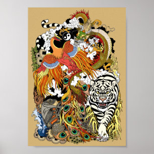 vier himmlische Tiere Poster