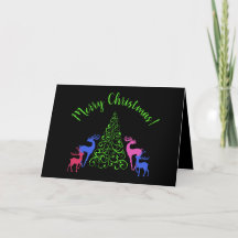 Vier Hirsche und eine frohe Weihnachtsbaumgrüßkart