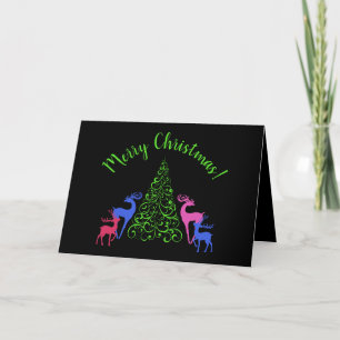 Vier Hirsche und eine frohe Weihnachtsbaumgrüßkart Dankeskarte