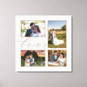 Vier Hochzeitsfotos Collage Love Schrift Weiß Leinwanddruck