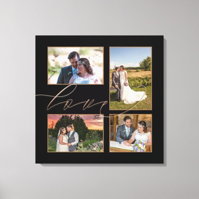 Vier Hochzeitsskripte für Fotos Collage Liebe Schw Leinwanddruck (Vorderseite)
