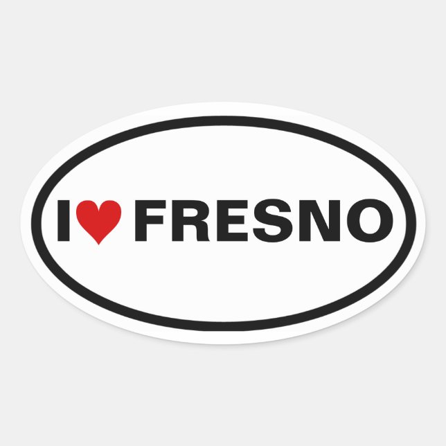 VIER "I [Herz] Fresno Ovaler Aufkleber (Vorderseite)