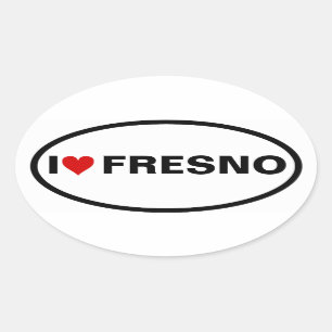 VIER "I [Herz] Fresno Ovaler Aufkleber