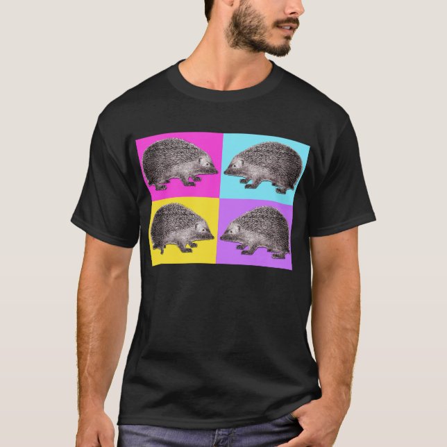 Vier Igels-T - Shirt - helle Farben auf Schwarzem (Vorderseite)