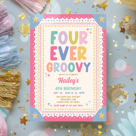Vier immer groovy fantastisches Mädchen 4. Geburts Einladung