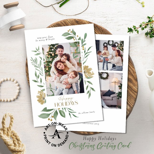 Vier individuelle Fotos Happy Holiday Floral Frame Einladung (Von Creator hochgeladen)