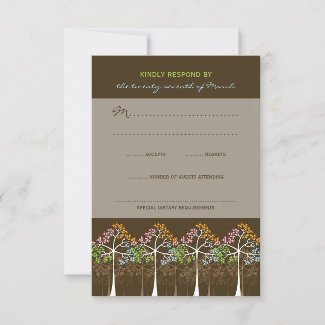 Vier Jahreszeiten Bäume Naturwald Hochzeit RSVP Ka (Vorderseite)