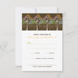 Vier Jahreszeiten Bäume Naturwald Hochzeit RSVP Ka Karte
