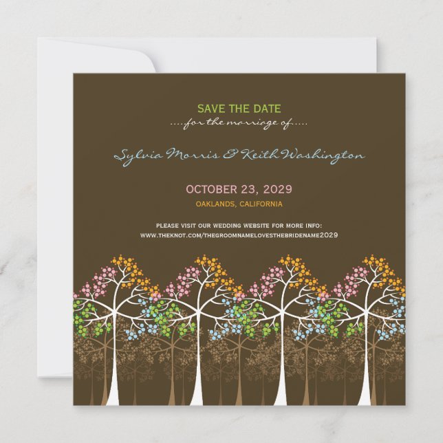 Vier Jahreszeiten Bäume Wald Hochzeit retten das D Save The Date (Vorderseite)